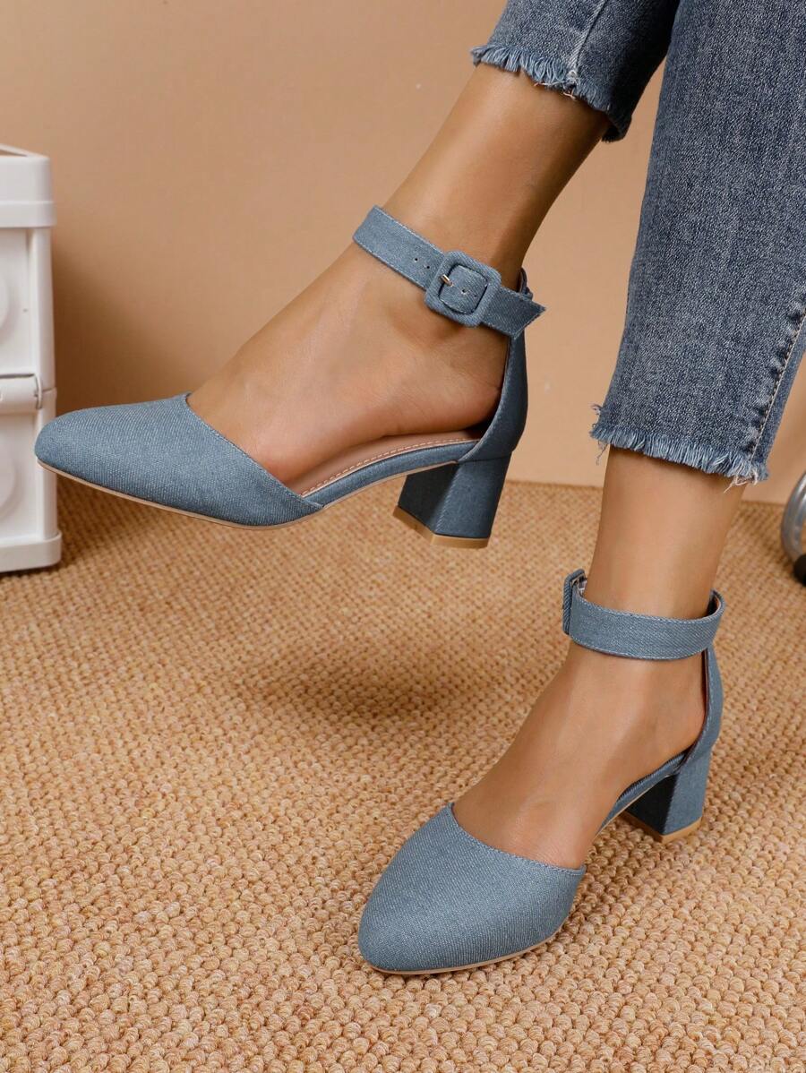 Women's Thick Heel Fashion Slip-On Comfort Ankle Strap Sandals - Blue - View 1