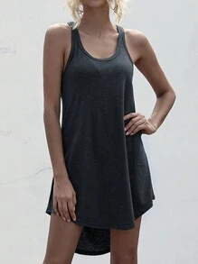 SHEIN LUNE Women's Simple Solid Color Sleeveless Dress - Dark Grey - View 6