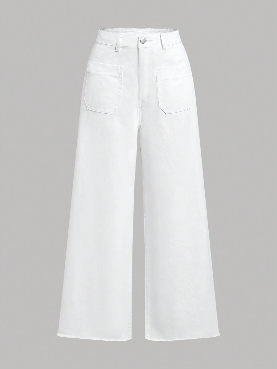 SHEIN MOD Women's Loose Wide Leg Casual Jeans With Double Pockets - White - View 1