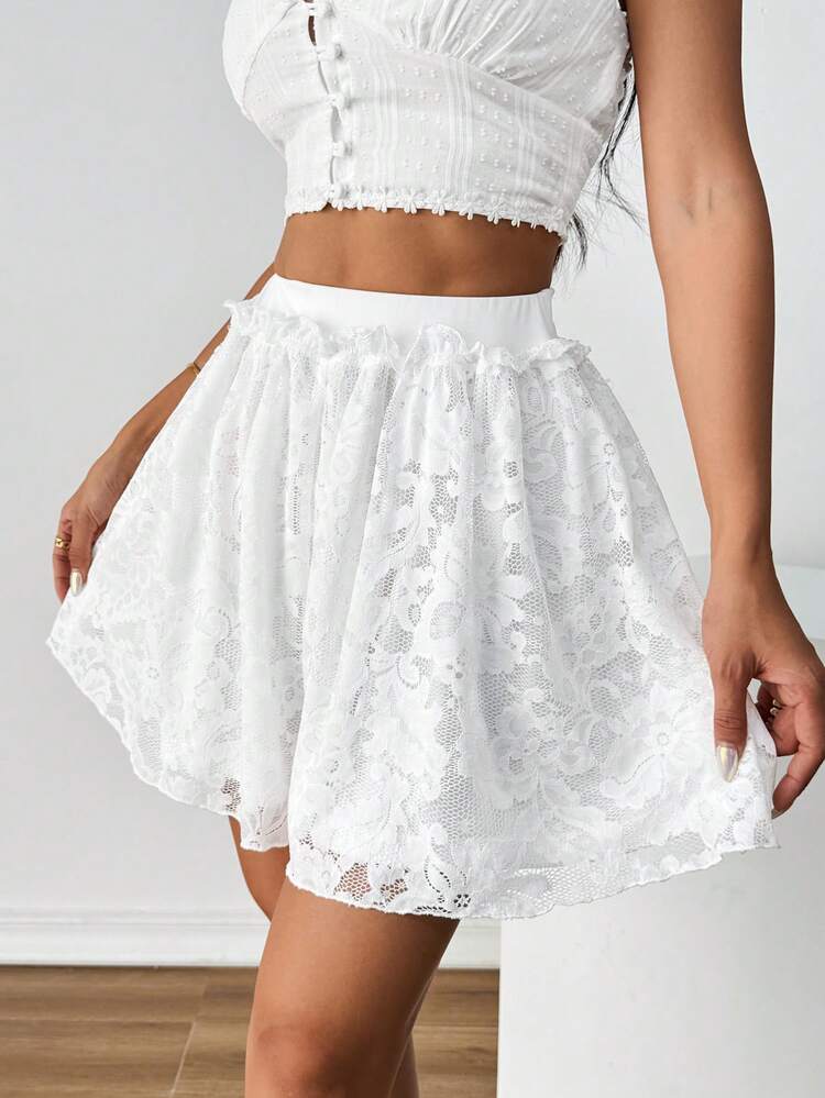 Women's Summer Solid Color Lace Wide Leg Shorts, Ruffle Shorts. Suitable For Graduation Season. Carnival Costumes. Concerts