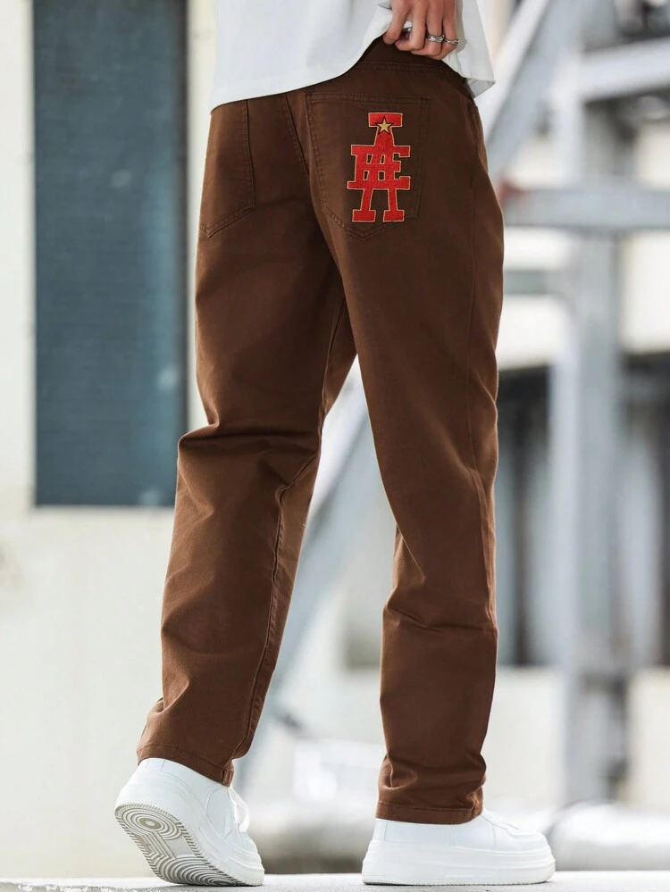 Men's Casual Flame Slogan Printed Straight Leg Jeans