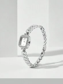 MOTF PREMIUM 女士方形錶盤石英錶,設有銀色鑽石手鏈 - 銀色 - 查看 6