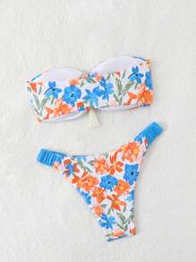 Swim Lushoire Conjunto de bikini sexy con estampado floral y escote halter para mujer en verano
