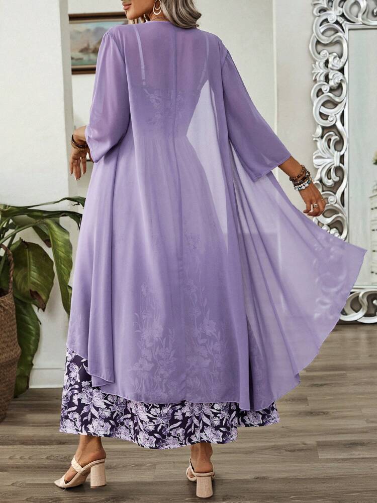 Floral Print V-Neck Camisole And Cardigan Two-Piece Set For Women, Summer
