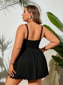 Swim Lushoire Vestido de baño de talla grande con tirantes finos sólido de verano con dobladillo de concha y bikini inferior, adecuado para usar en la piscina