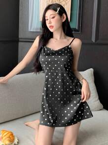 DAZY Mini vestido de noche plateado decorado con lunares y hebilla con forma de corazón