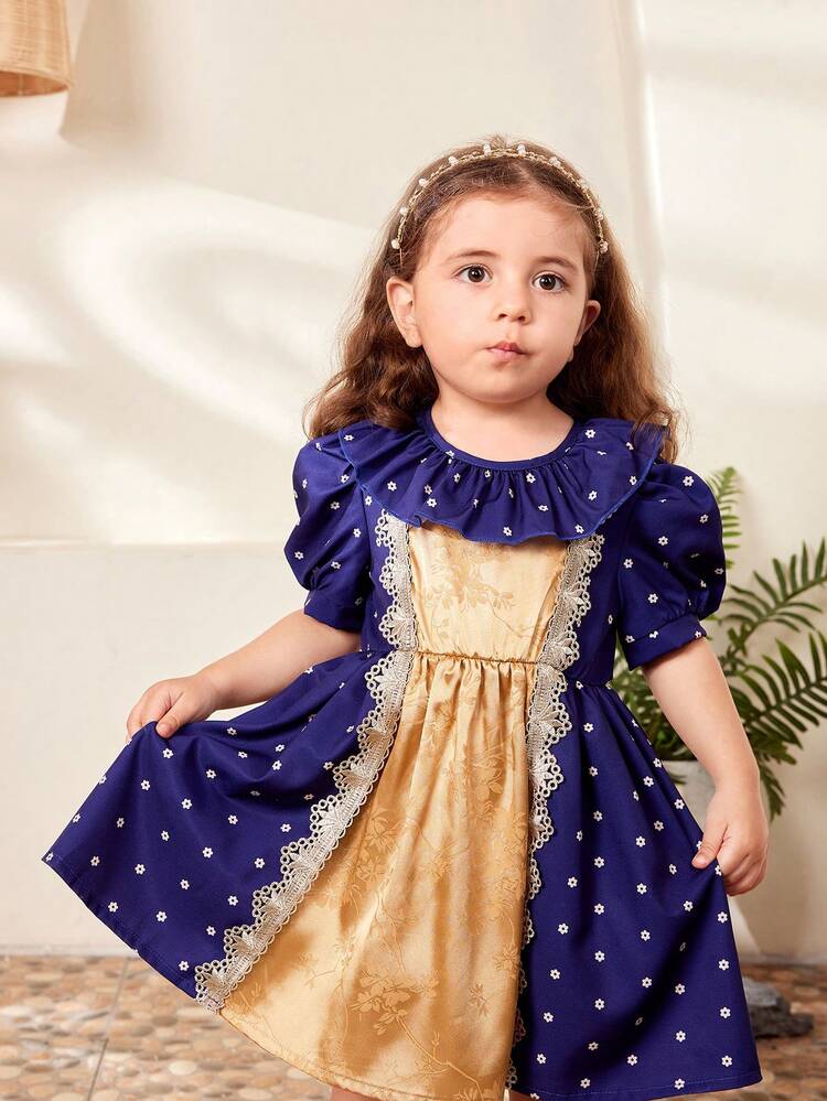 Baby Girl Bubble Sleeve Lotus Edge Dress For Summer