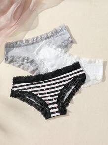 3入組女士蕾絲拼接日常穿著三角褲 - 彩色 - 查看 8