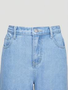 Teen Girl Black Printed Wide Leg Jeans With Front And Back Cut - Light Wash - View 6