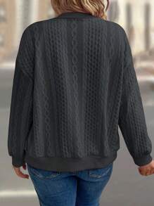 SHEIN LUNE Fashionable 3D Design Comfortable Plus Size Women Jacket With Zipper Fall Winter Cloth For Women Autumn - Dark Grey - View 2