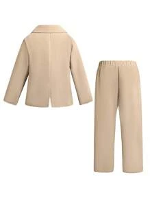 SHEIN 4pcs/Set Young Boy Gentleman Suit, Including Jacket, Vest, Pants, And Bow Tie. Suitable For Parties And Back-To-School Ceremonies. - Khaki - View 2