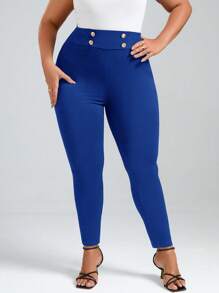 SHEIN Clasi Mujeres de talla grande leggings básicos de unicolor para uso diario - azul real - Ver 3