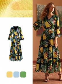 MOTF PREMIUM TROPICAL PRINT BELL SLEEVE TIERED HEM DRESS - Multicolor - View 2