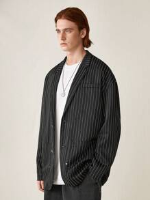 Manfinity VCAY Men Casual Striped Blazer Jacket, For Fall Winter - Black - View 7