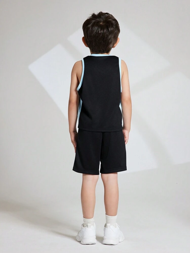 Young Boys' V-Neck Contrast Trim Tank Top And Shorts Summer Sports Outfits
