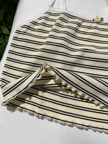 SHEIN EZwear Summer Casual Ribbed Crop Cami Top And Shorts Set - Black and White - View 9