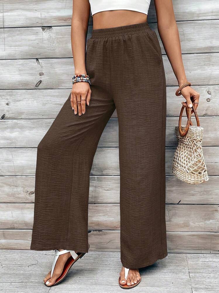 Chiquease Vacation Leisure Solid Color Straight Pants Fall Cloth For Women - Brown - View 3