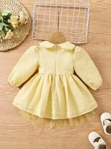 Váy dài tay cổ Peter Pan dễ thương cho bé gái mùa xuân và mùa hè - Màu vàng - Xem 2