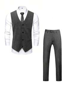 Men's Business Suit Vest Set - Black - View 1