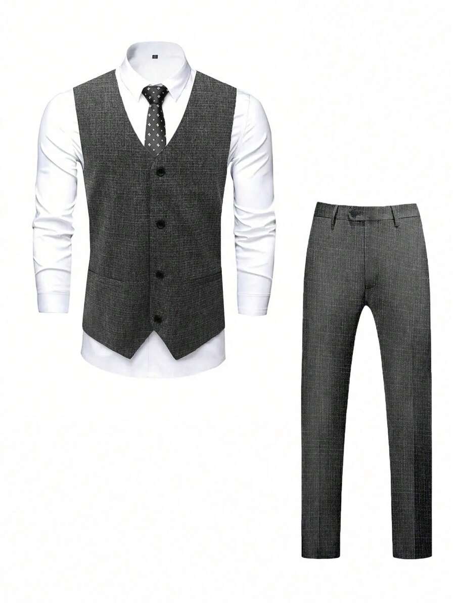 Men's Business Suit Vest Set - Black - View 1