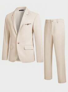 GENTILAND Woven Casual Suit Trousers 2pcs/Set - Apricot - View 1