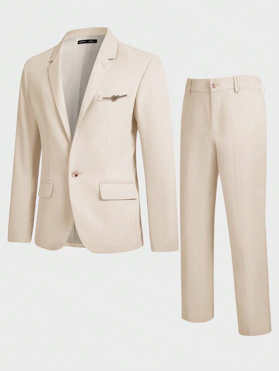 GENTILAND Woven Casual Suit Trousers 2pcs/Set - Apricot - View 1