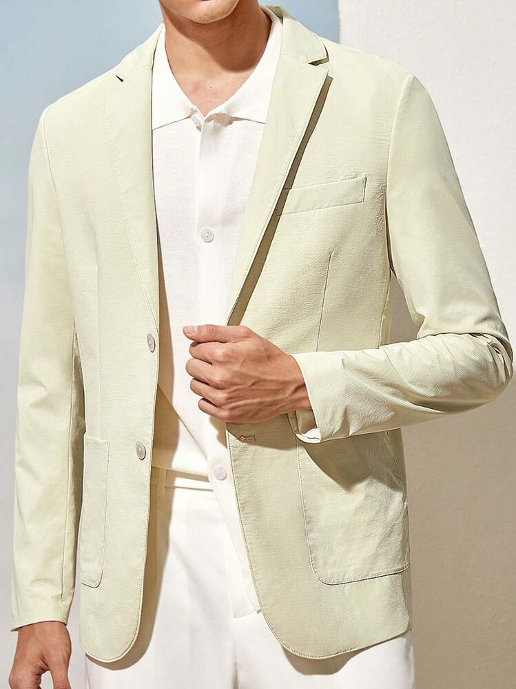 AKNOTIC Business Casual Easy Care UV Protection Men Woven Light Business Blazer, For Fall Winter - Apricot - View 1