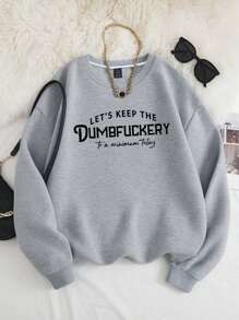 EMERY ROSE Sweatshirt ukuran plus Huruf Slogan Casual - Light Grey - View 1