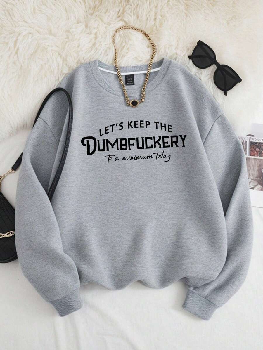 EMERY ROSE Sweatshirt ukuran plus Huruf Slogan Casual - Light Grey - View 1