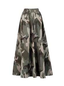 Women's Camouflage Print Casual Daily Wear Knee-Length Skirt - 軍綠色 - 查看 2