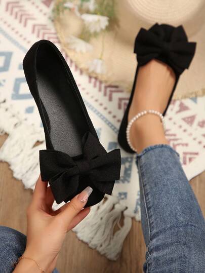 秋冬新品女士优雅时尚平底鞋，蝴蝶结装饰，法式风格，温柔尖头，完美适合春夏情人节