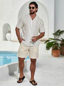 Manfinity RSRT Men's Summer Striped Print Short Sleeve Casual Shirt - Khaki - View 5