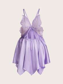 Talla Grande Vestido De Dormir Con Tirantes Adornado Con Encaje Y Lazo De Patchwork - Morado - Ver 2