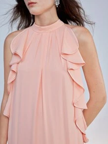 MOTF PREMIUM VESTIDO DE DOBLADILLO EN CAPAS CON VOLANTES SÓLIDOS - Rosa - Ver 3