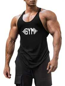 Manfinity Homme Men's Letter Printed Summer Casual Sports Top - Black - View 1