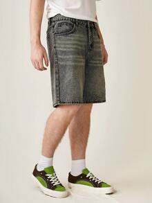 Manfinity Hypemode Quần Short Denim Bermuda dáng rộng có khóa kéo dành cho nam, cạp trễ - Xám - Xem 6