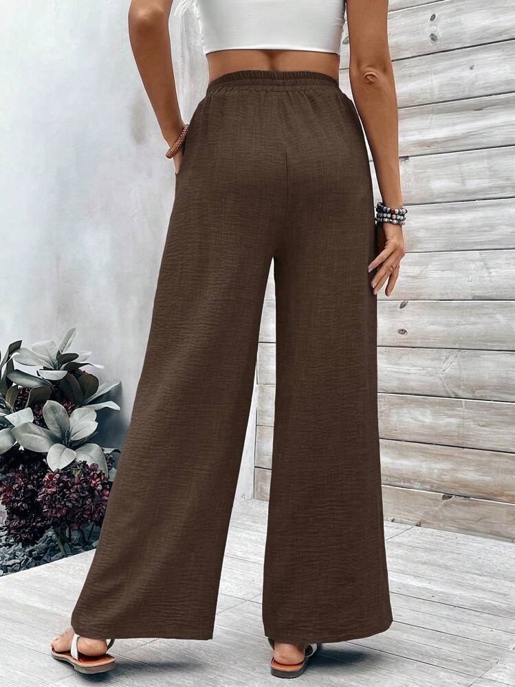 Chiquease Vacation Leisure Solid Color Straight Pants Fall Cloth For Women - Brown - View 2