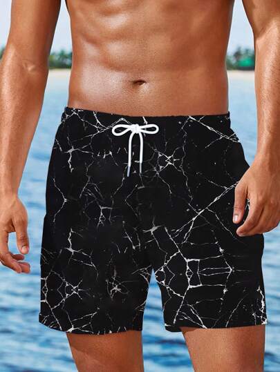 大码男士全印花抽绳腰夏季沙滩短裤
