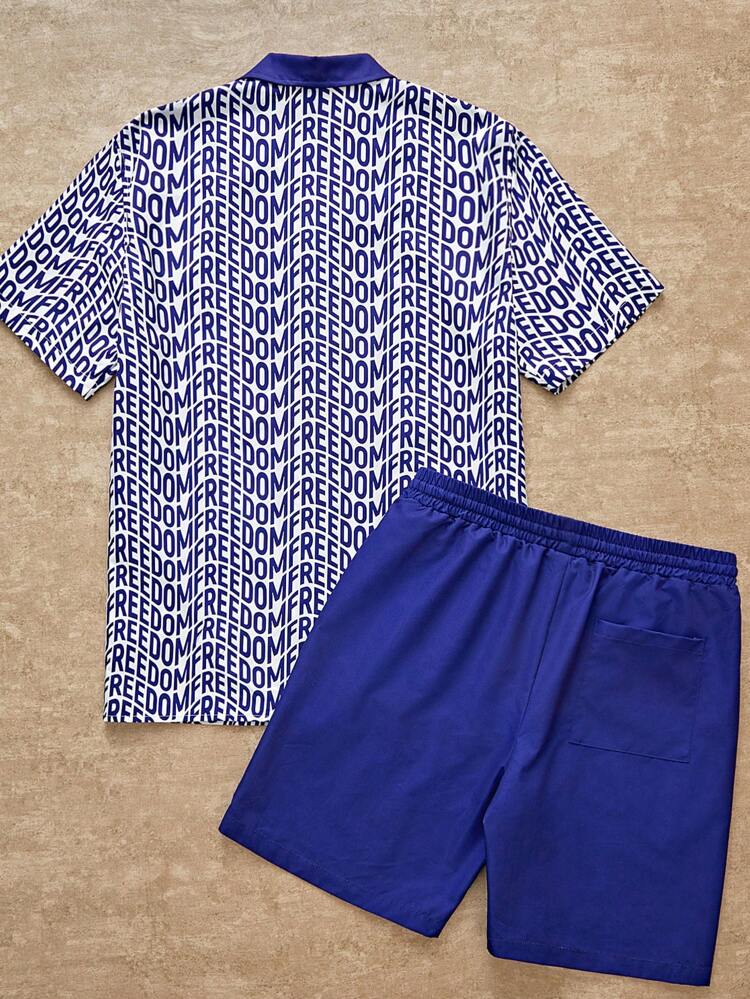 Woven Casual Shirt And Drawstring Shorts 2pcs/Set