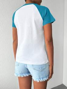 Cottnline Camiseta con estampado de letra de manga raglán