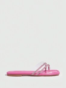 Rhinestone Decor Cross Strap Slide Sandals