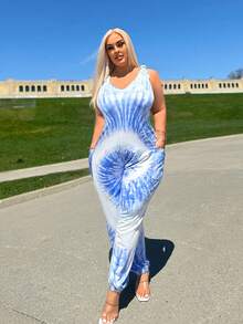 SHEIN SXY Summer Sleeveless Loose Tie Dye Jumpsuit - Baby Blue - View 5