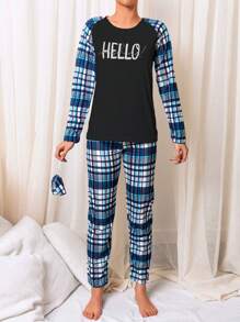 RueChic Set PJ cu imprimeu în carouri și litere