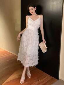 DAZY Women's Solid Color Simple Daily Cami Dress Prom Dress Sundress,Formal Women Dresses Elegant Women Dresses - White - View 6