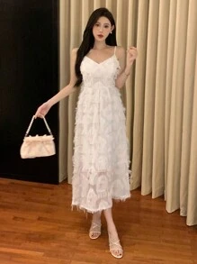 DAZY Women's Solid Color Simple Daily Cami Dress Prom Dress Sundress,Formal Women Dresses Elegant Women Dresses - White - View 2