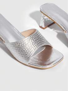 CUCCOO SZL 女士鞋子时尚银色水钻中跟凉鞋春夏季度假鞋夏季促销性感派对坏蛋时尚别致华丽风格 - 銀色 - 查看 4