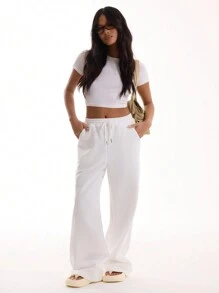 MUSERA Quần nữ ống rộng màu trơn, kiểu dáng thoải mái, thích hợp cho mùa hè, kỳ nghỉ, sân bay, mùa đông, thanh lịch, lễ Phục sinh. - Màu be - Xem 3