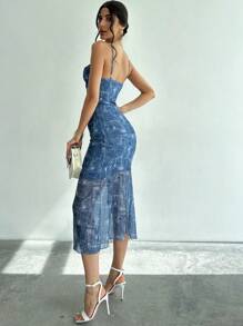 Firerie Elegante vestido de malla con cuello de tirantes, ajuste delgado y estampado floral para mujer, ideal para vacaciones y citas