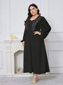 Modelyn Vestido elegante largo de manga farol con cuello de corazón y estampado floral para mujer de talla grande para primavera/verano, vestidos de noche largos