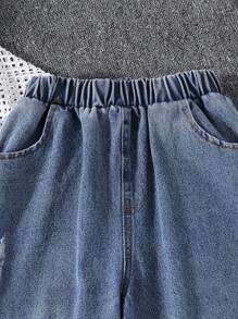 Teen Girl Fashionable Summer Top And Jeans Two Pieces Set, Simple And Concise Style,Holiday,Summer,Travel - Medium Wash - View 6